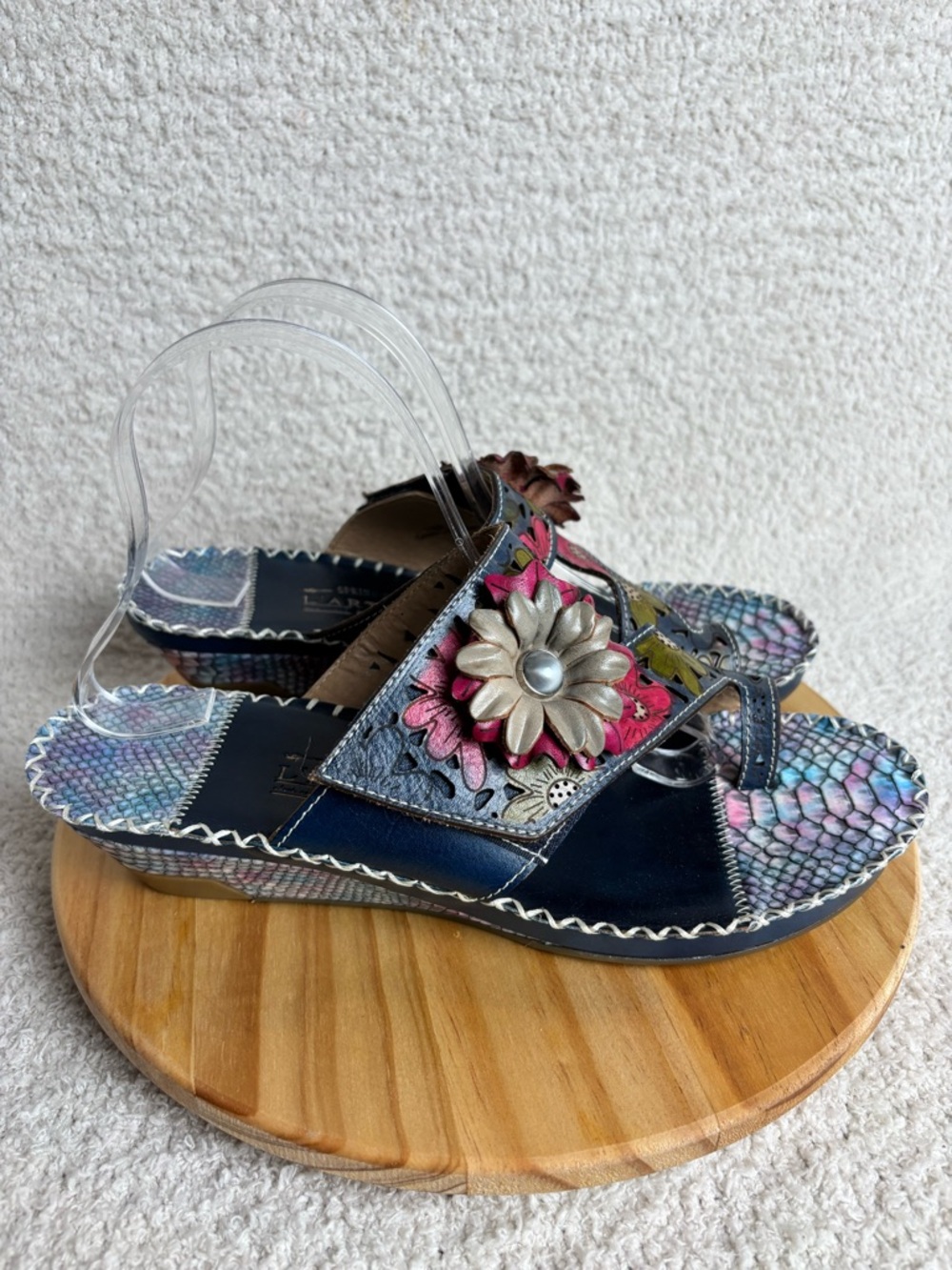 L'Artiste by Spring Step Sandals Womens 9.5-10 Blue Multi Vardi Wedge Sandals
